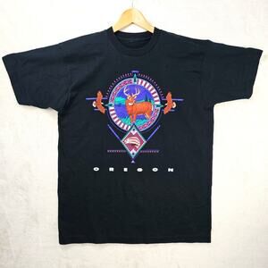Vintage Heartland Apparel Oregon Shirt XL Black Deer Nature Puff Paint Aztec 90s